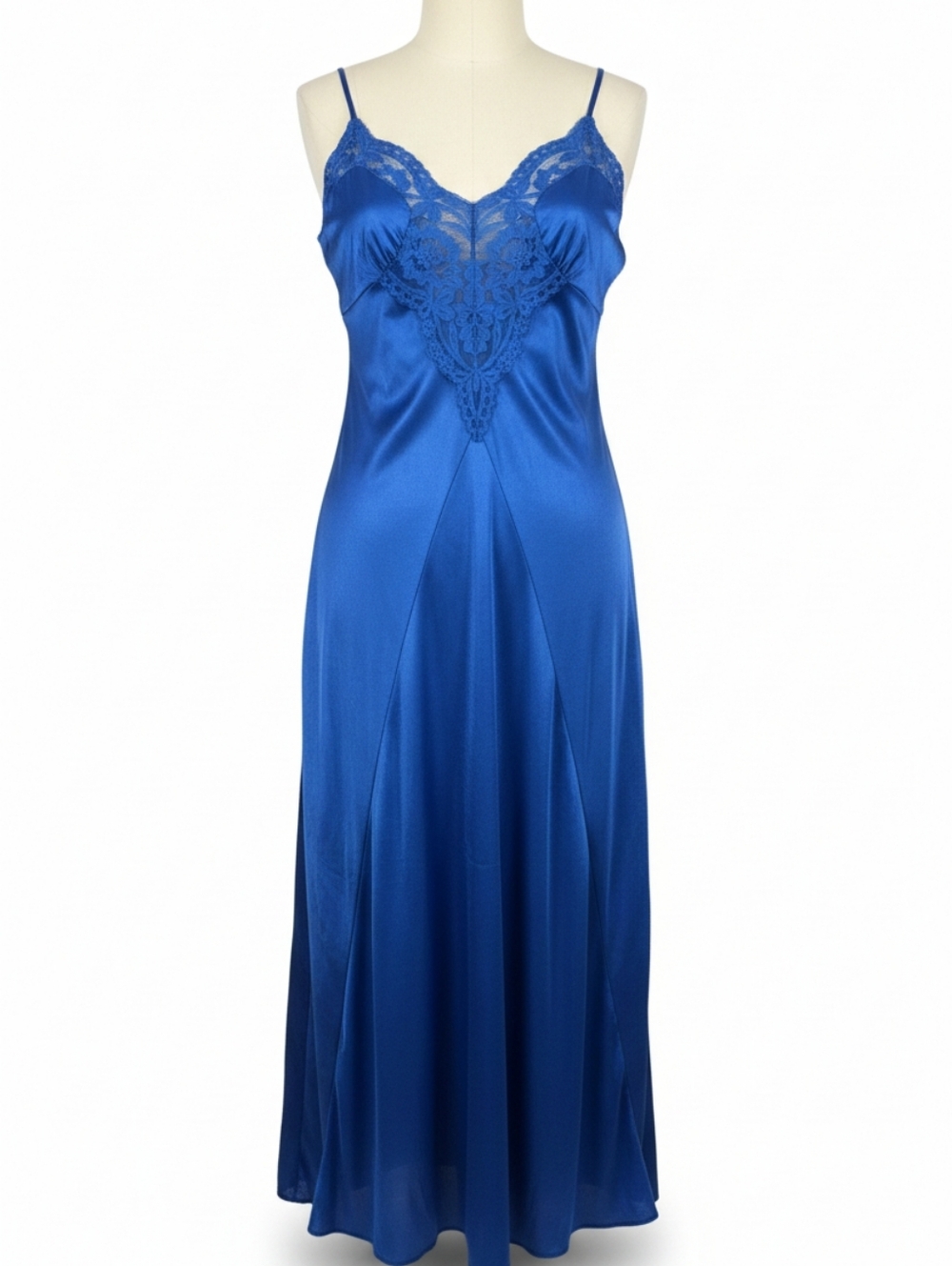 Vintage 1960s/70s Sears Royal Blue Lingerie Nightgown Lace Spaghetti Straps
